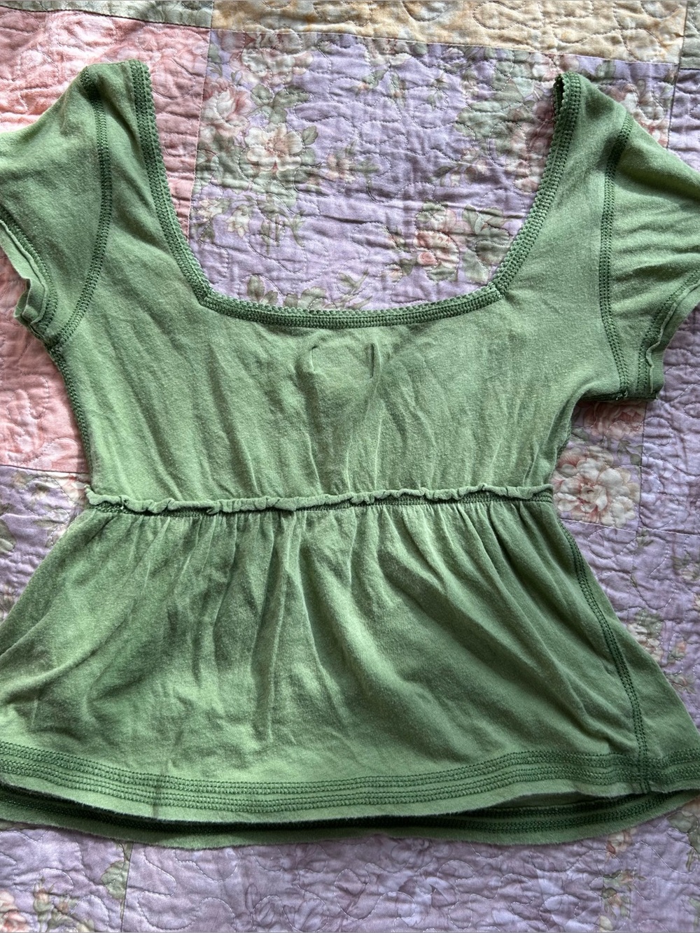 BDG Scoop Neck Peplum Crop Top in Sage Green